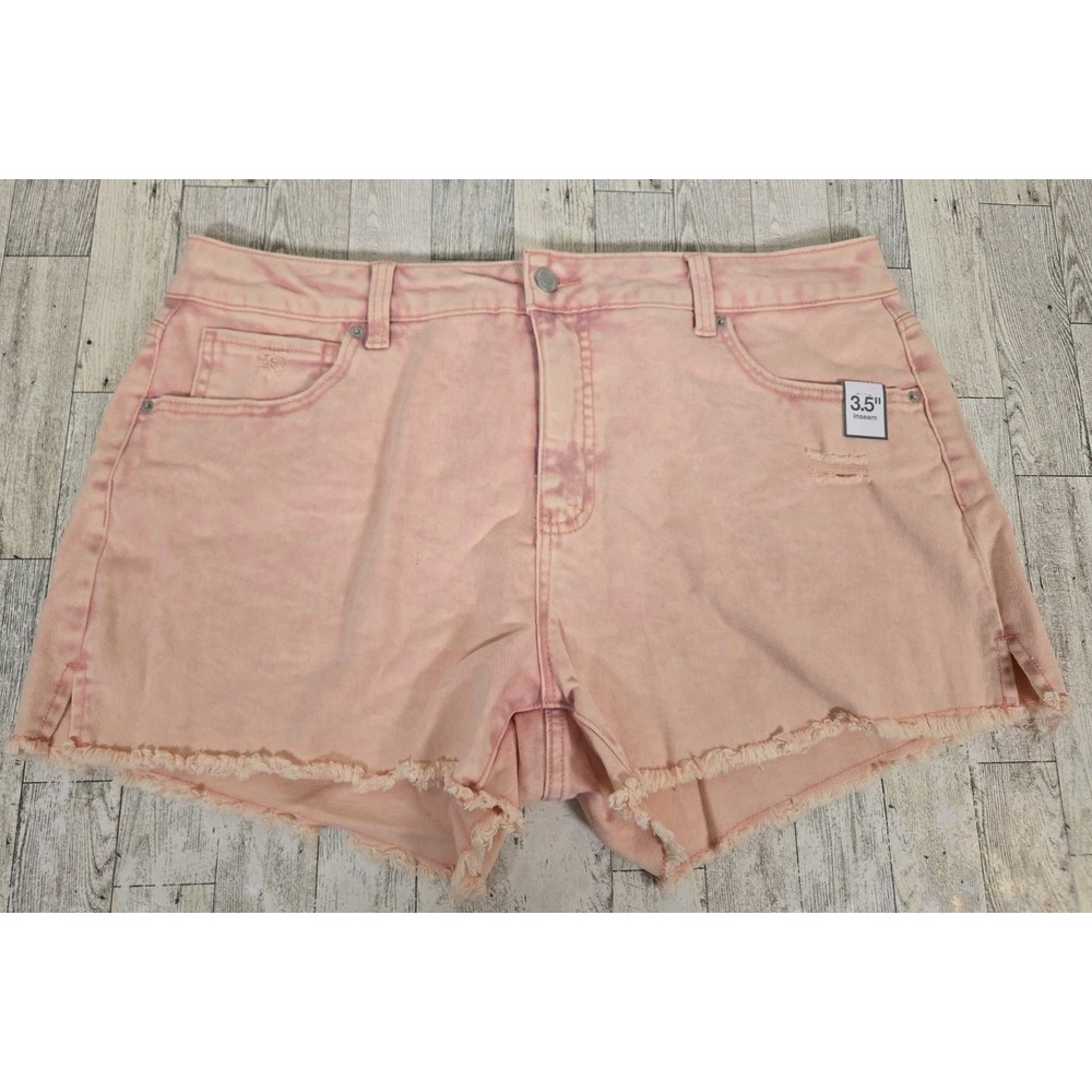 Time & Tru Denim Shorts 16 Womens Pink Mineral Wash Relaxed Fit High Rise NEW